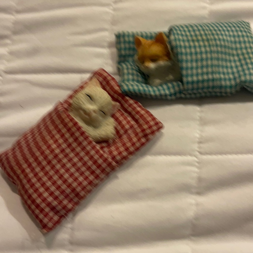 Sleeping kitties in fabric bags. Magnets. Crafty made by hand
